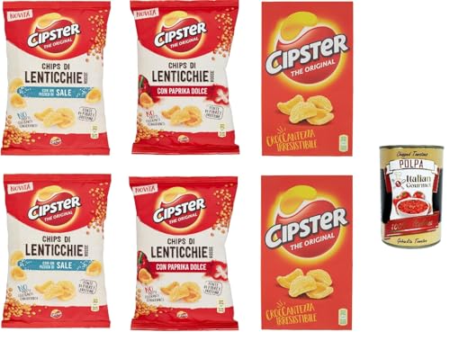 Cipster Testpaket original, Cipster di Lenticchie Rosse al sale, paprika, Ikonische Form und knuspriger Geschmack 6x 80g + Italian Gourmet polpa 400g Cipster Testpaket original, Cipster di Lenticchie Rosse al sale, paprika, Ikonische Form und knuspriger Geschmack 6x 80g + Italian Gourmet polpa 400g von Italian Gourmet E.R.