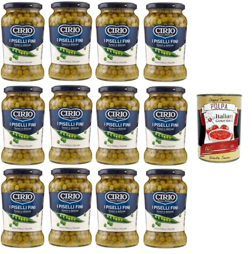 Cirio Piselli Fini, Teneri e Delicati Feine, zarte und zarte Erbsen 12x360gr + Italian Gourmet polpa 400g Cirio Piselli Fini, Teneri e Delicati Feine, zarte und zarte Erbsen 12x360gr + Italian Gourmet polpa 400g von Italian Gourmet E.R.