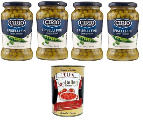 Cirio Piselli Fini, Teneri e Delicati Feine, zarte und zarte Erbsen 4x360gr + Italian Gourmet polpa 400g Cirio Piselli Fini, Teneri e Delicati Feine, zarte und zarte Erbsen 4x360gr + Italian Gourmet polpa 400g von Italian Gourmet E.R.