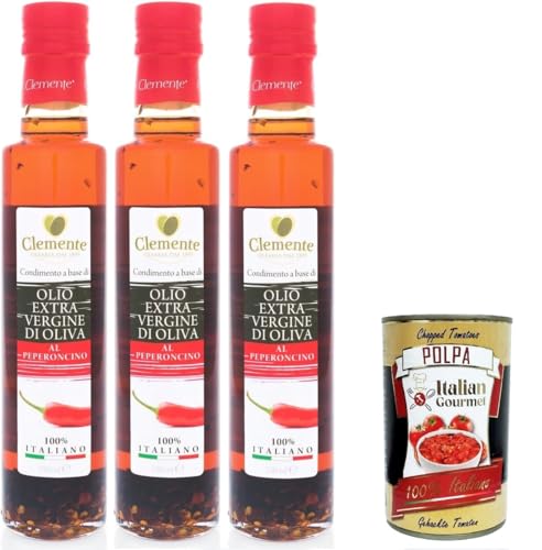 Clemente-Öl – Chili-Geschmack, 3 Flaschen à 250 ml | Italienisches Extra Natives Olivenöl | Glutenfreies italienisches Olivenöl extra vergine+ Italian Gourmet polpa 400g Clemente-Öl – Chili-Geschmack, 3 Flaschen à 250 ml | Italienisches Extra Natives Olivenöl | Glutenfreies italienisches Olivenöl extra vergine+ Italian Gourmet polpa 400g von Italian Gourmet E.R.