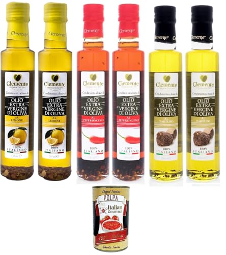 Clemente-Öl -Clemente Testpaket Extra natives Olivenöl aromatisiert mit Zitrone, Chilischote, Trüffel 6x250ml Italienisches Extra Natives Olivenöl+ Italian Gourmet polpa 400g Clemente-Öl -Clemente Testpaket Extra natives Olivenöl aromatisiert mit Zitrone, Chilischote, Trüffel 6x250ml Italienisches Extra Natives Olivenöl+ Italian Gourmet polpa 400g von Italian Gourmet E.R.