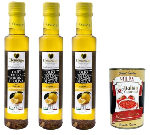 Clemente Olio Extra Vergine D'Oliva Aromatizzato Limone Extra natives Olivenöl mit Zitronengeschmack, 3 x 250 ml + Italian Gourmet polpa 400g Clemente Olio Extra Vergine D'Oliva Aromatizzato Limone Extra natives Olivenöl mit Zitronengeschmack, 3 x 250 ml + Italian Gourmet polpa 400g von Italian Gourmet E.R.