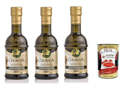Colavita Aromed Evoo - Tartufolio -Gewürz, weiße Trüffel -Aroma -Olivenöl, 3x 250 ml Glasflasche + Italian Gourmet polpa 400g Colavita Aromed Evoo - Tartufolio -Gewürz, weiße Trüffel -Aroma -Olivenöl, 3x 250 ml Glasflasche + Italian Gourmet polpa 400g von Italian Gourmet E.R.