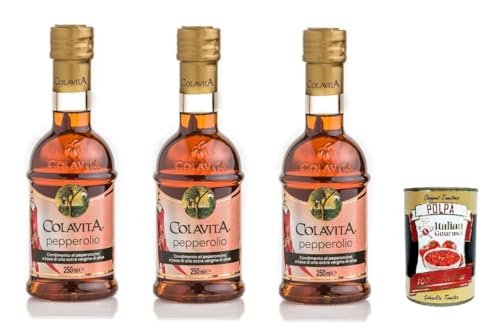 Colavita Pepperolio, Pfeffer Natives Olivenöl extra, Glasflasche, 3x 250 Milliliter + Italian Gourmet polpa 400g Colavita Pepperolio, Pfeffer Natives Olivenöl extra, Glasflasche, 3x 250 Milliliter + Italian Gourmet polpa 400g von Italian Gourmet E.R.