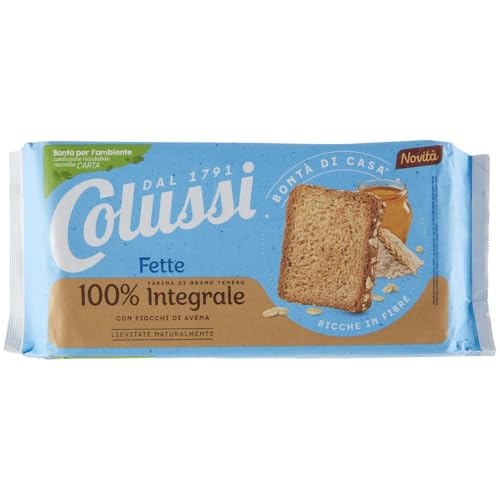 Colussi Fette Biscottate Integrali Zwieback mit Vollkornmehl Gebackenem Brot Packung mit 425g, jede Packung enthält 48 Zwieback von Colussi