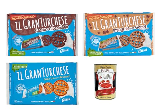 Colussi Granturchese Testpaket Classico, integrali, cacao, Kekse cookie Kleingebäck 3x 340g + Italian Gourmet polpa 400g von Italian Gourmet E.R.