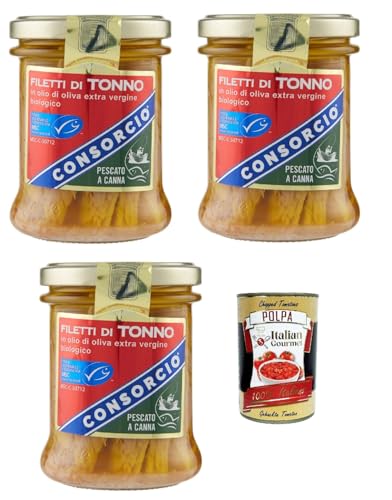 Consorcio Thunfischfilets in Native Extra Olivenöl, Fisch mit Fass gefangen, 3x 195g + Italian Gourmet polpa 400g Consorcio Thunfischfilets in Native Extra Olivenöl, Fisch mit Fass gefangen, 3x 195g + Italian Gourmet polpa 400g von Italian Gourmet E.R.
