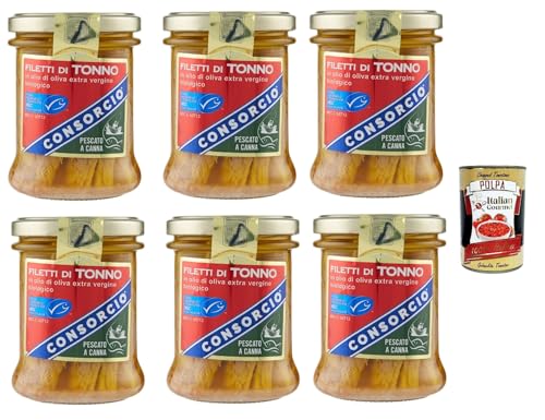 Consorcio Thunfischfilets in Native Extra Olivenöl, Fisch mit Fass gefangen, 6x 195g + Italian Gourmet polpa 400g Consorcio Thunfischfilets in Native Extra Olivenöl, Fisch mit Fass gefangen, 6x 195g + Italian Gourmet polpa 400g von Italian Gourmet E.R.