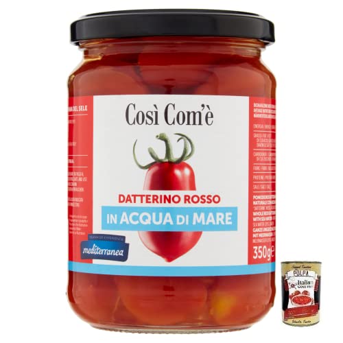 Così Com'è Datterino Rosso,Rote Datterino-Tomate im Meerwasser,Italienische Tomaten, 350g Glas + Italian Gourmet Polpa di Pomodoro 400g Dose von Italian Gourmet E.R.