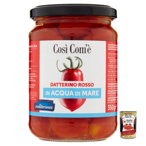 Così Com'è Datterino Rosso,Rote Datterino-Tomate im Meerwasser,Italienische Tomaten, 350g Glas + Italian Gourmet Polpa di Pomodoro 400g Dose Così Com'è Datterino Rosso,Rote Datterino-Tomate im Meerwasser,Italienische Tomaten, 350g Glas + Italian Gourmet Polpa di Pomodoro 400g Dose von Italian Gourmet E.R.