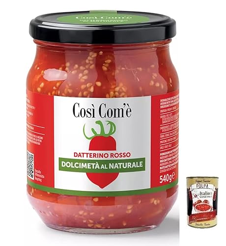 Così Com'è Datterino Rosso Dolcimetà al Naturale,Natürliche Rote Datterino-Tomate Halbiert,Italienische Tomaten,540g Glas + Italian Gourmet Polpa di Pomodoro 400g Dose von Italian Gourmet E.R.