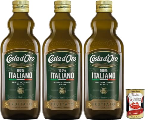 Costa d'Oro, Olio 100% Italiano, Extra Nativ Virgin Olivenöl, kalt extrahiert, aus 100% italienischen Oliven. 3x 750ml + Italian Gourmet polpa 400g Costa d'Oro, Olio 100% Italiano, Extra Nativ Virgin Olivenöl, kalt extrahiert, aus 100% italienischen Oliven. 3x 750ml + Italian Gourmet polpa 400g von Italian Gourmet E.R.