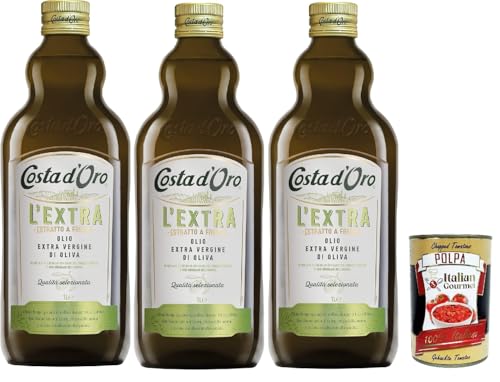 Costa d'Oro Extra, die zusätzliche 1l. Kälte extrahiert extrahiertes Olivenöl extrahiert. Ausgewogener Geschmack, geeignet für alle Rezepte und als Salatgewürz, 3x 1 lt + Italian Gourmet polpa 400g Costa d'Oro Extra, die zusätzliche 1l. Kälte extrahiert extrahiertes Olivenöl extrahiert. Ausgewogener Geschmack, geeignet für alle Rezepte und als Salatgewürz, 3x 1 lt + Italian Gourmet polpa 400g von Italian Gourmet E.R.