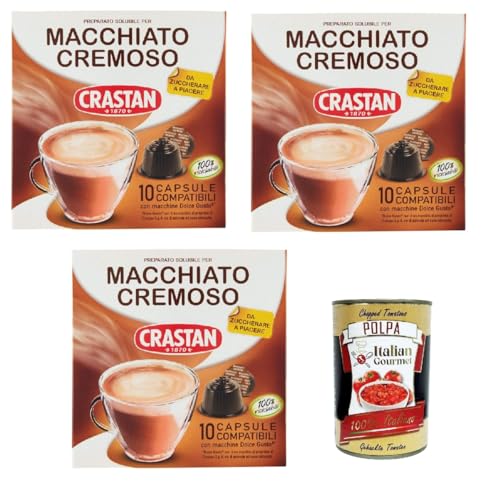 Crastan, 30 Kapseln, 3 Kisten aus 10 Kapseln Macchiato e cremoso Geschmack, Kapseln, die mit süßem Geschmack kompatibel sind, um zu süßen zu schmecken + Italian Gourmet polpa 400g Crastan, 30 Kapseln, 3 Kisten aus 10 Kapseln Macchiato e cremoso Geschmack, Kapseln, die mit süßem Geschmack kompatibel sind, um zu süßen zu schmecken + Italian Gourmet polpa 400g von Italian Gourmet E.R.