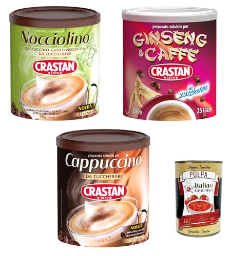 Crastan Testpaket Nocciolino, Cappuccino, Ginseng e caffe', Solubile, Cappuccino löslicher Haselnussgeschmack 3x 150g + Italian Gourmet polpa 400g Crastan Testpaket Nocciolino, Cappuccino, Ginseng e caffe', Solubile, Cappuccino löslicher Haselnussgeschmack 3x 150g + Italian Gourmet polpa 400g von Italian Gourmet E.R.