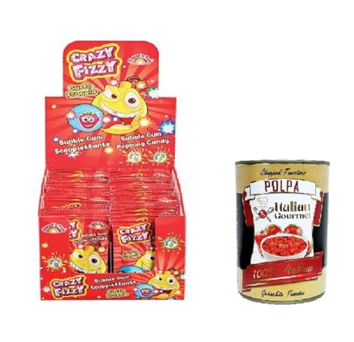 Crazy Fizzy Buble Gum Scoppiettante al gusto di Fragola Kaugummi mit Erdbeergeschmack, Schachtel mit 50 Beutelne+ Italian Gourmet polpa 400g Crazy Fizzy Buble Gum Scoppiettante al gusto di Fragola Kaugummi mit Erdbeergeschmack, Schachtel mit 50 Beutelne+ Italian Gourmet polpa 400g von Italian Gourmet E.R.
