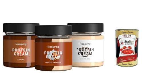 Crema Proteica Pack 3 in 1, Proteincreme Testpaket | Haselnusscreme 200 g + Kokoscreme 200 g + Haselnuss & cremige Milch-Duo-Creme 200 g + Italian Gourmet polpa 400g Crema Proteica Pack 3 in 1, Proteincreme Testpaket | Haselnusscreme 200 g + Kokoscreme 200 g + Haselnuss & cremige Milch-Duo-Creme 200 g + Italian Gourmet polpa 400g von Italian Gourmet E.R.