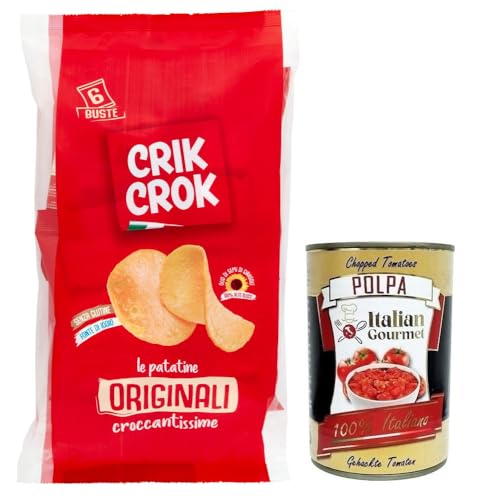 Crik Crok Le Patatine Originali,Kartoffelchips Glutenfrei,Gesalzen Snack,150g Packung,Jede Packung enthält 6 Beutel à 25g + Italian Gourmet Polpa di Pomodoro 400g Dose von Italian Gourmet E.R.