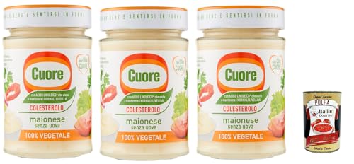 Cuore, Maionese Vegetale, Gemüse Mayonnaise, ohne Eier, 3x 180g Glas, mit pflanzlichen Proteinen, mit Linolsäure und Vitaminen und B6 + Italian Gourmet polpa 400g Cuore, Maionese Vegetale, Gemüse Mayonnaise, ohne Eier, 3x 180g Glas, mit pflanzlichen Proteinen, mit Linolsäure und Vitaminen und B6 + Italian Gourmet polpa 400g von Italian Gourmet E.R.