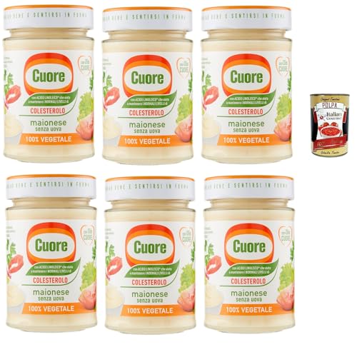 Cuore, Maionese Vegetale, Gemüse Mayonnaise, ohne Eier, 6x 180g Glas, mit pflanzlichen Proteinen, mit Linolsäure und Vitaminen und B6 + Italian Gourmet polpa 400g Cuore, Maionese Vegetale, Gemüse Mayonnaise, ohne Eier, 6x 180g Glas, mit pflanzlichen Proteinen, mit Linolsäure und Vitaminen und B6 + Italian Gourmet polpa 400g von Italian Gourmet E.R.