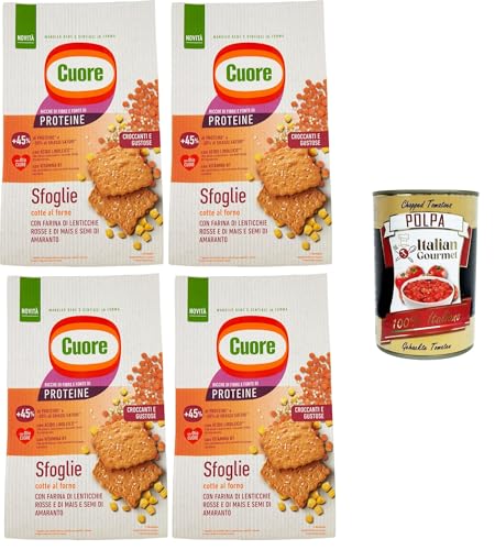 Cuore - Sfoglie Croccanti Lenticchie, Knusprige Linsenblätter, im Ofen gebacken mit rotem Linsen- und Maismehl und Amaranthsamen. 4x170gr + Italian Gourmet polpa 400g Cuore - Sfoglie Croccanti Lenticchie, Knusprige Linsenblätter, im Ofen gebacken mit rotem Linsen- und Maismehl und Amaranthsamen. 4x170gr + Italian Gourmet polpa 400g von Italian Gourmet E.R.