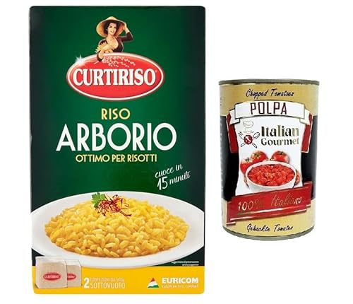 Curtiriso Riso Arborio,100% Italienischer Reis,ideal für alle Risottos,15 Minuten,Packung mit 1Kg + Italian Gourmet Polpa di Pomodoro 400g Dose von Italian Gourmet E.R.