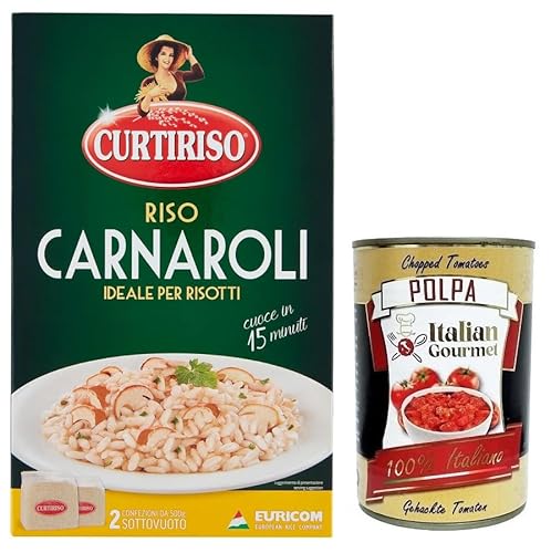 Curtiriso Riso Carnaroli,100% Italienischer Reis, Ideal für Risottos,Kochzeit 15 Minuten,Packung mit 1Kg + Italian Gourmet Polpa di Pomodoro 400g Dose von Italian Gourmet E.R.