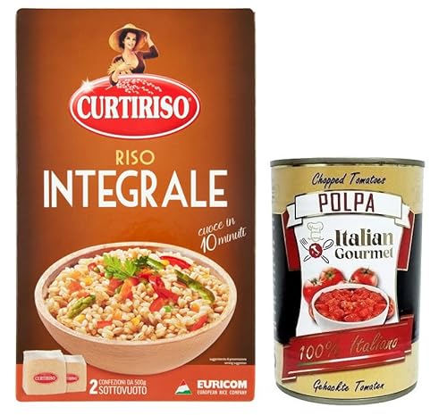 Curtiriso Riso Integrale,100% Italienischer Brauner Reis,Kochzeit 10 Minuten,Packung mit 1Kg + Italian Gourmet Polpa di Pomodoro 400g Dose von Italian Gourmet E.R.