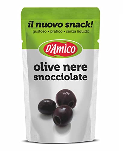 D'Amico Il Nuovo Snack Olive Nere Snocciolate Entsteinte Schwarze Oliven Ohne Flüssigkeit 75g von Italian Gourmet E.R.