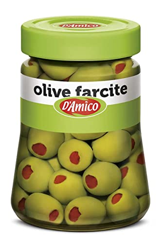 D'Amico Olive Verdi Farcite con Pasta di Peperoni Grüne Oliven in Salzlake Gefüllt mit Peperonipaste 290g von Italian Gourmet E.R.