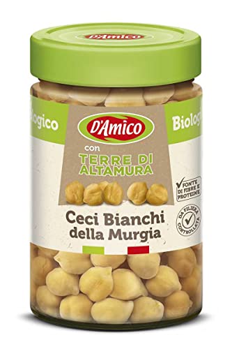 D'Amico con Terra di Altamura Ceci Bianchi della Murgia Weiße Kichererbsen aus der Murgia mit Erde von Altamura Gekochte Bio-Kichererbsen 310g Italienischer Herkunft von Italian Gourmet E.R.