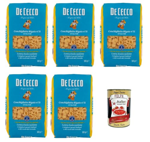 De Cecco Conchigliette Rigate N°51, 100% Italienisch Pasta Nudeln 5x 500g + Italian Gourmet Polpa 400g von Italian Gourmet E.R.