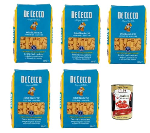 De Cecco Ditali Lisci N°58, 100% Italienisch Pasta Nudeln 5x 500g + Italian Gourmet Polpa 400g von Italian Gourmet E.R.