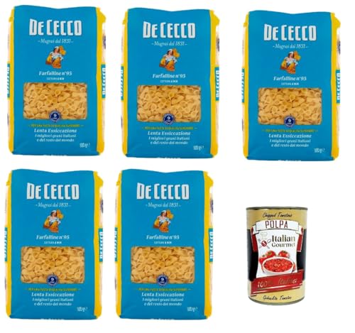 De Cecco Farfalline N°95, 100% Italienisch Pasta Nudeln 5x 500g + Italian Gourmet Polpa 400g von Italian Gourmet E.R.