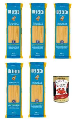 De Cecco Fettuccelle N°6 100% Italienisch Pasta Nudeln 5x 500g + Italian Gourmet Polpa 400g von Italian Gourmet E.R.