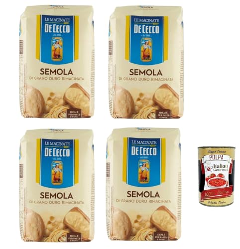 De Cecco Hartweizengrieß - Semola di grano duro rimacinata, Grieß durum 4x 1kg + Italian Gourmet polpa 400g von Italian Gourmet E.R.