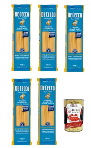 De Cecco Linguine Grandi N°407, 100% Italienisch Pasta Nudeln 5x 500g + Italian Gourmet Polpa 400g von Italian Gourmet E.R.