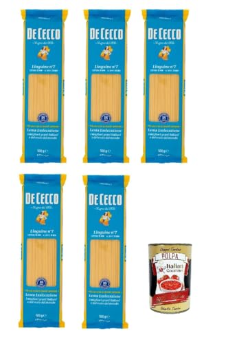 De Cecco Linguine n. 7 100% Italienisch Pasta Nudeln 5x 500g + Italian Gourmet Polpa 400g von Italian Gourmet E.R.