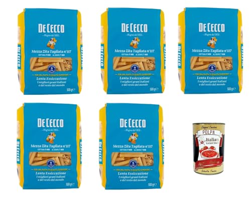 De Cecco Mezza Zita Tagliata N°117 100% Italienisch Pasta Nudeln 5x 500g + Italian Gourmet Polpa 400g von Italian Gourmet E.R.