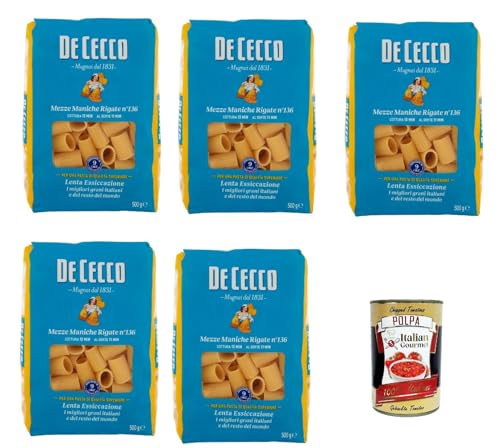 De Cecco Mezze Maniche Rigate N°136 100% Italienisch Pasta Nudeln 5x 500g + Italian Gourmet Polpa 400g von Italian Gourmet E.R.