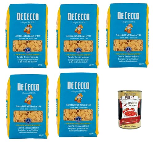 De Cecco Mezzi Ditali Lisci N°158 100% Italienisch Pasta Nudeln 5x 500g + Italian Gourmet Polpa 400g von Italian Gourmet E.R.