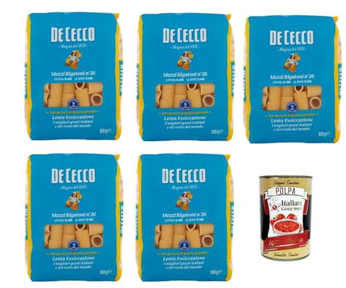 De Cecco Mezzi Rigatoni N°26 100% Italienisch Pasta Nudeln 5x 500g + Italian Gourmet Polpa 400g von Italian Gourmet E.R.