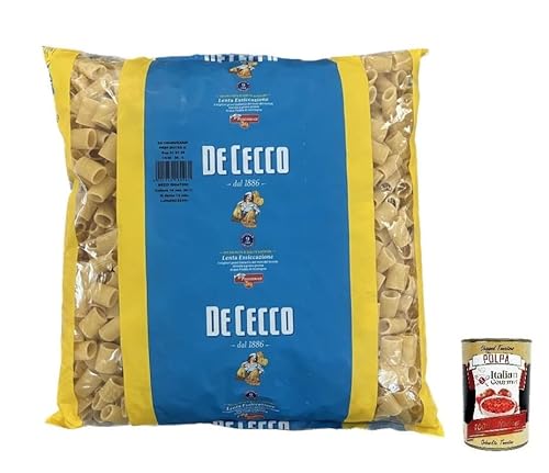 De Cecco Mezzi Rigatoni Pasta di Semola di Grano Duro Nudeln aus Hartweizengrieß 3Kg Packung + Italian Gourmet Polpa di Pomodoro 400g Dose von Italian Gourmet E.R.