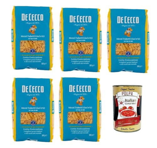 De Cecco Mezzi Tubetti Lisci N°63, 100% Italienisch Pasta Nudeln 5x 500g + Italian Gourmet Polpa 400g De Cecco Mezzi Tubetti Lisci N°63, 100% Italienisch Pasta Nudeln 5x 500g + Italian Gourmet Polpa 400g von Italian Gourmet E.R.