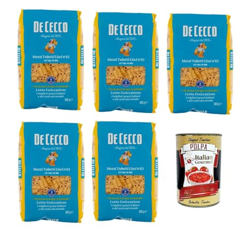 De Cecco Mezzi Tubetti Lisci N°63, 100% Italienisch Pasta Nudeln 5x 500g + Italian Gourmet Polpa 400g von Italian Gourmet E.R.