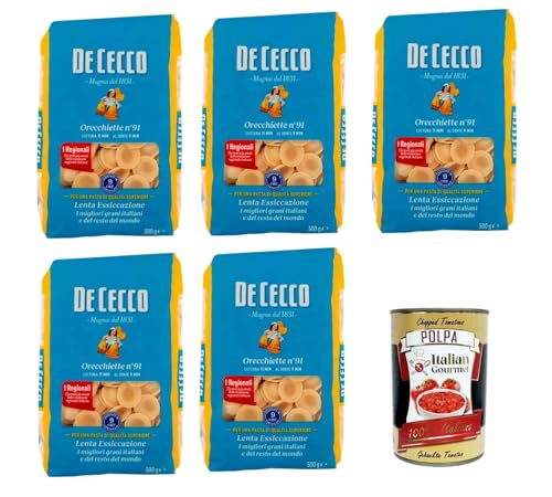 De Cecco Orecchiette N°91, 100% Italienisch Pasta Nudeln 5x 500g + Italian Gourmet Polpa 400g von Italian Gourmet E.R.