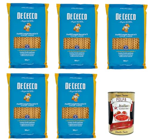 De Cecco Pasta Fusilli Lunghi Bucati n°5 100% Italienisch Nudeln 5x 500g + Italian Gourmet Polpa 400g von Italian Gourmet E.R.