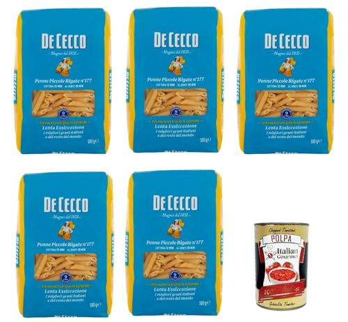 De Cecco Penne Piccole Rigate N°177 100% Italienisch Pasta Nudeln 5x 500g + Italian Gourmet Polpa 400g von Italian Gourmet E.R.