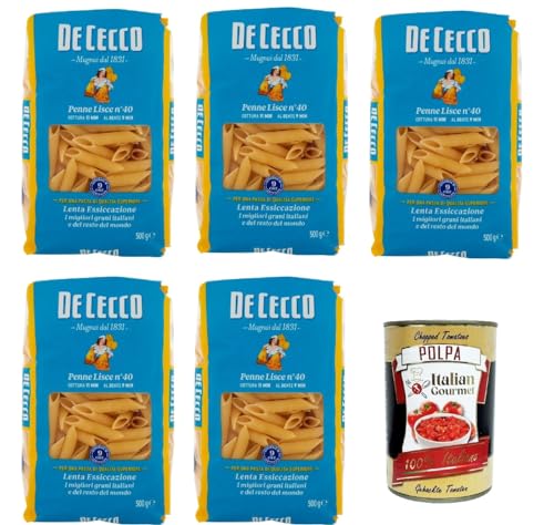De Cecco Penne lisce N°40, 100% Italienisch Pasta Nudeln 5x 500g + Italian Gourmet Polpa 400g De Cecco Penne lisce N°40, 100% Italienisch Pasta Nudeln 5x 500g + Italian Gourmet Polpa 400g von Italian Gourmet E.R.