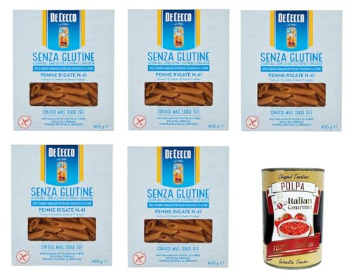 De Cecco Penne rigate senza Glutine No.41, Glutenfrei,100% Italienisch Pasta Nudeln gluten free 5x 400G + Italian Gourmet polpa 400g De Cecco Penne rigate senza Glutine No.41, Glutenfrei,100% Italienisch Pasta Nudeln gluten free 5x 400G + Italian Gourmet polpa 400g von Italian Gourmet E.R.